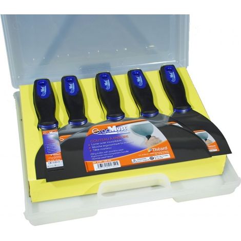 Theard – Couteaux à enduire lot de 5 – LOT109 – Longueur lame 20/100/125/150/250mm – Manche bi-matière ergonomique pour confort prolongé (1/2)