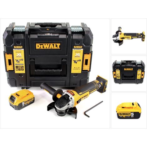 Dewalt – Meuleuse sans fil 18V 125 mm – Moteur Brushless – 800W – 1 batterie 5Ah – Système Perform & Protect – Poignée Soft Grip