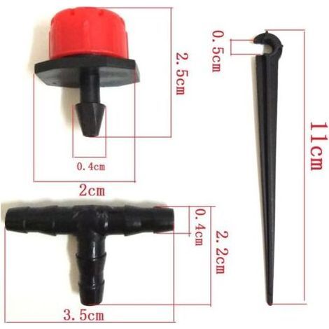 150pcs Goutteurs Irrigation Réglable + Tee-joints +piquet de support pour tube d'égouttement Kit Système d'irrigation de Bricolage Micro Goutte Kit Automatique d'Arrosage de Micro Système de (1/4)