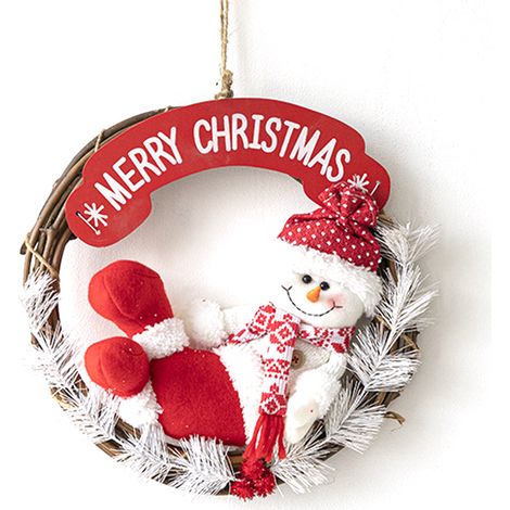 Couronne De Noël En Rotin - Avec Poupée En Tissu - Décoration Murale Pour Porte Et Intérieur - 1 Pièce (1/5)