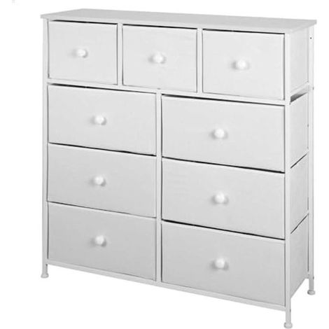 Commode - AKTIVE - 100x30x100 cm - Blanc - 9 tiroirs - Métal (1/2)