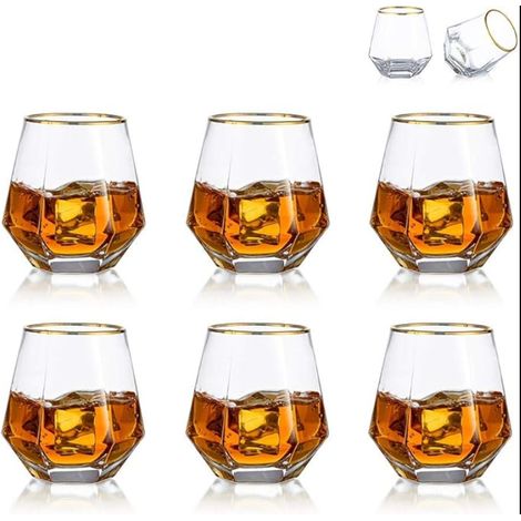 Glass Diamond Whisky Glasses Modern Look Glass for Men Women Dad Husband Friends Glassware for Bourbon Tumbler Rum Bar (1/5)