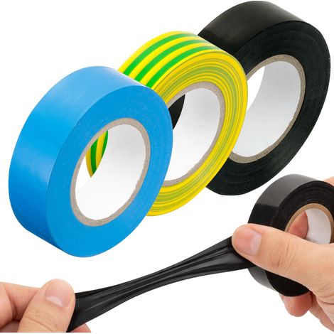 Lot de 3 rubans isolants de 20 m et 19 mm de diamètre, noir, bleu, jaune, vert (1/3)