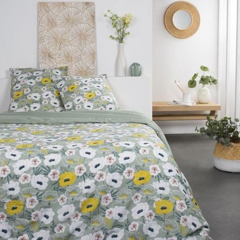Set letto TODAY Sunshine in cotone con stampa floreale verde salvia 260x240 cm con 2 federe 63x63 cm