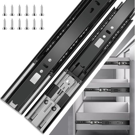 glissières de tiroir 6 paires (12 pièces),45cm glissiere pour tiroir, amortisseur coulisse tiroir avec roulements à billes, montage latéral,extension complète, capacité de charge 45 Kg,noir (1/5)