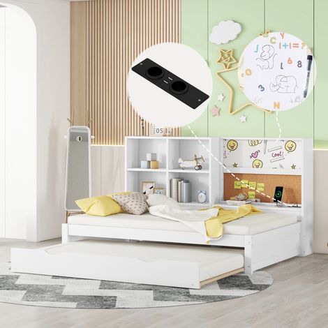Canapé-lit enfant 90x200 cm avec lit gigogne, USB, rangement et tableau blanc, format pratique (1/5)