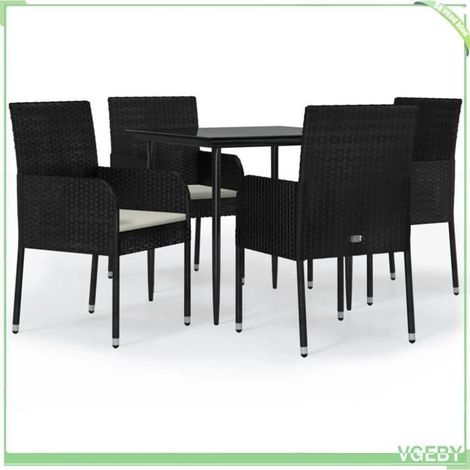 Ensemble de salle à manger de jardin - FAFEICY - 3185144 - Résine tressée noire - Plateau verre trempé - Coussins rembourrés (1/5)