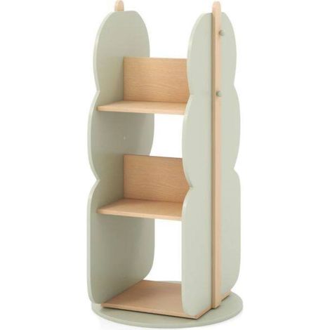 Accès Facile 360° Bibliothèque Tournante 3 Niveaux Meuble Rangement Étagère d'Angle avec Crochets pour Chambre Enfant Vert (1/5)