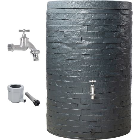 GARANTIA MURO depósito de agua de lluvia set completo 260 Liter graphite grey incl. grifo de salida cromado y conexión al bajante