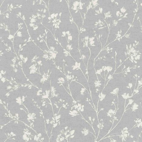 Rasch Tapete Kollektion Freundin III 463828 Vliestapete Botanisch 0.53 x 10.05 m Grau Weiß Wohnzimmer Flur Büro Küche Wohnräume (1/4)