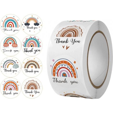 500 adesivi di ringraziamento con arcobaleno su nastro, diametro 25 mm, adesivi decorativi autoadesivi, etichette NNK10 (1/4)
