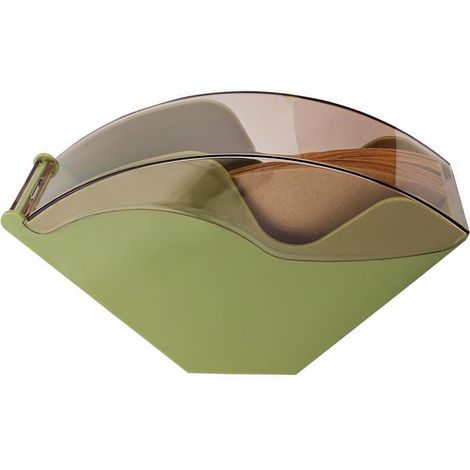 Porte-filtres à café en acrylique avec couvercle, en forme d'éventail, boîte de rangement anti-poussière pour filtres à café, distributeur vert (1/5)
