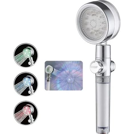 Soffione doccia a LED senza batterie, soffione doccia ad alta pressione per il risparmio idrico, 7 colori con cambio automatico (1/4)