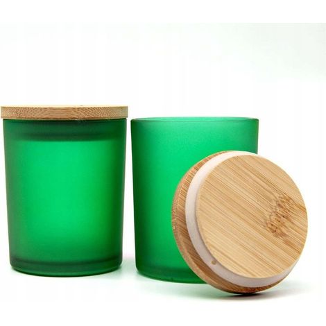 Barattolo in vetro con coperchio per candele o dischetti di cotone, verde opaco, 200 ml, 2 pezzi. (1/3)