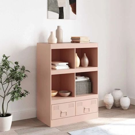 Buffet de Salle à Manger en Acier, Meuble de Rangement Haut sur Pieds 67x39x95 cm, Étagère de Cuisine Moderne Rose (1/5)