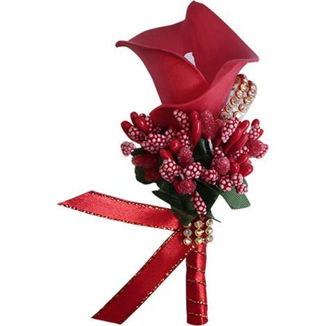 Calla Boutonniere Realistic Artificial Flowers Boutonniere for Groom Bride Wedding Party Red (1/2)