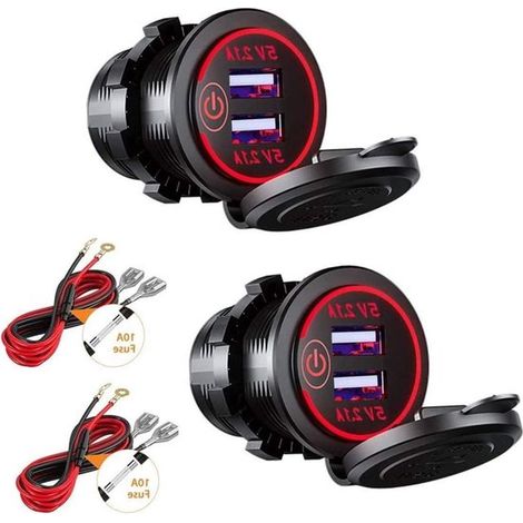 Stazione di ricarica doppia USB per auto, barca e moto - Caricabatterie rapido da 5 V/4,2 A con interruttore per veicoli a 12 V/24 V (1/5)