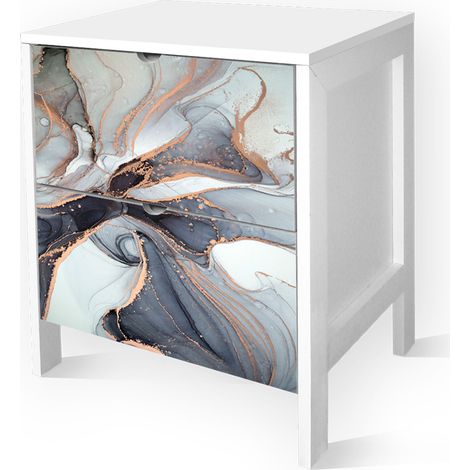 Lupia - Cassettiera Comodino MOBILE ITALY, Stile Minimal in Legno, 2 Cassetti, Stampa MARBLE WAVES GREY, Adatta a Ogni Stanza, 39x29xH45 cm, organizer Colore Bianco decorato stampato