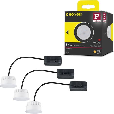 92472 LED spots encastrés Modul Choose Coin kit de 3 rond 50 mm 3x6W 3x470lm 230V 2700 K Satin rond plafonnier spot synthétique (1/5)