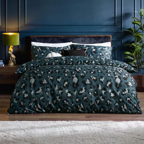 Ensemble de Couette Imprimé Léopard Véritable Simple Ardoise Bleu (1/3)