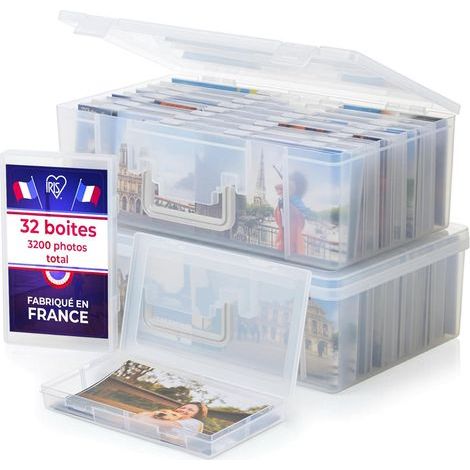 Set of 2 photo storage boxes, 16 compartments, secure closure, stackable, for photos and small items (1/5)