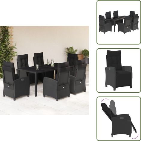 Chaise de jardin noir - vidaXL Ensemble à manger de jardin coussins 7pcs Noir Résine tressée - Table de jardin noir (1/5)