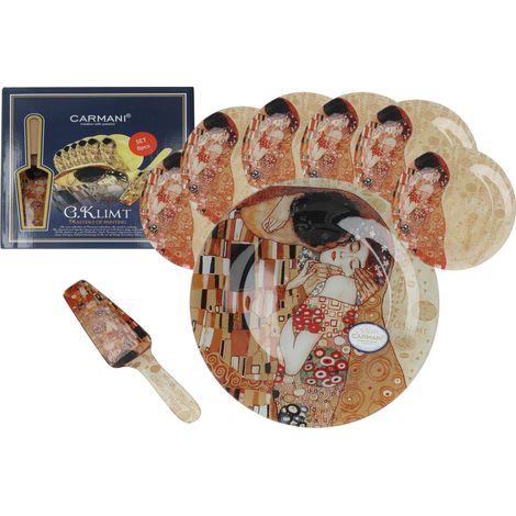 Set di alzatine per torte e 6 piatti, regalo artistico con il bacio di Gustav Klimt. (1/4)