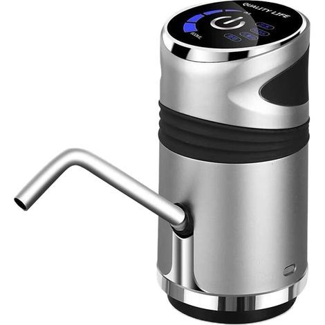 Universal water bottle dispenser with pump, electric water dispenser, USB rechargeable, silver. (1/5)