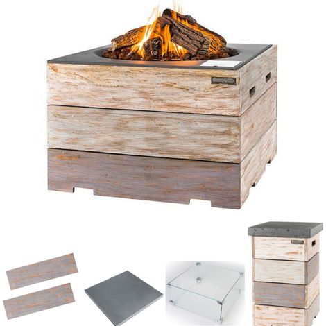 Happy Cocooning Mania Feuertisch Komplettset 19,5 kW quadratisch groß 76x76x46 cm Teakholz Nice&Nast (1/5)
