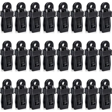 24 pièces Pinces de fixation robustes pour bâches, pour auvents, camping, caravanes et housses de voiture, noir (1/5)