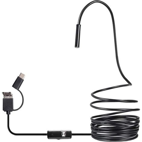 Caméra endoscopique industrielle HD 6 LED d'inspection endoscope B flexible type C 3 en 1 pour ordinateur portable étanche Noir 1 m