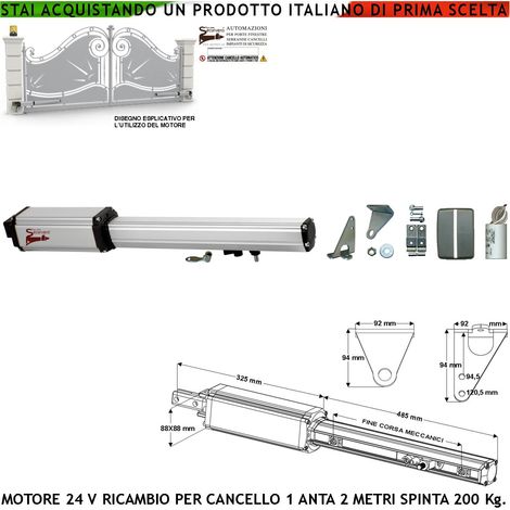 Pistone Cancello Automatico 2 Metri Motore 24 Vcc Corsa 300 MM con Sblocco a Chiave Ricambio Automazione Originale Securvera con Finecorsa Meccanici Completo di Staffe Bulloni Ricambio Universale Misu (1/5)