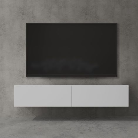 doporro Mueble de TV para Salón de 160cm en Blanco Mate Mesa TV, con Puerta Abatible hacia Abajo, Mueble de TV flotante, Estante TV 02 (1/5)