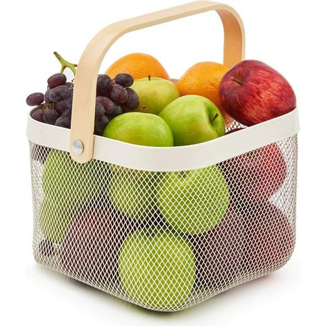 1 Panier de rangement, maille métallique, poignée en bois, cuisine, étagère, garde-manger (1/5)
