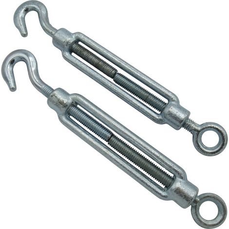x2 M6 Galvanised Forged Straining Screw Hook Eye - Caravan Turnbuckle Open Body (1/5)