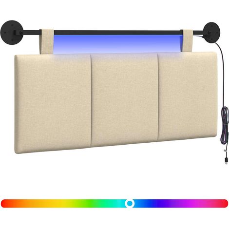 Hanging Headboard with LED Light Cream Fabric vidaXL