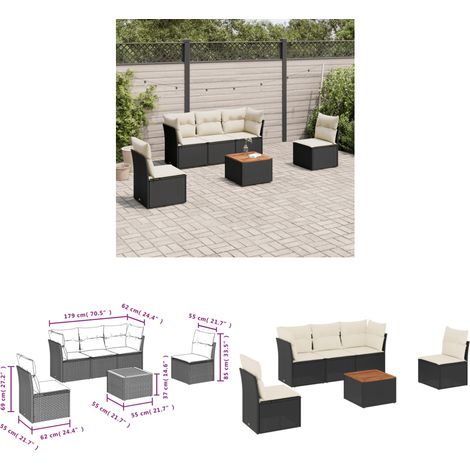 Salon de jardin 6 pcs avec coussins noir résine tressée - Salon De Jardin - Meuble Extérieur - Résine Tressée - Set Salon - Mobilier De Jardin - Home & Living (1/3)
