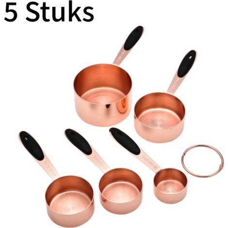 Ensemble de 5 pièces : cuillères et tasses doseuses en acier inoxydable avec graduations gravées au laser. Idéal pour la pâtisserie et la cuisine. Robuste et antirouille. Couleur or rose. (1/5)