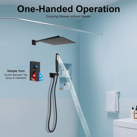 Unterputz Duscharmatur Set, Duschgarnitur Mit Regendusche, Handbrause Und Thermostat, Duschsystem Schwarz Zweimodus Regenbrause, Schnelle Wandmontage