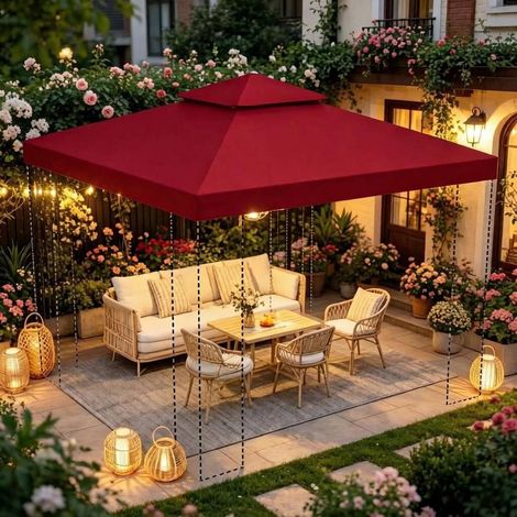 Toile de toit de pergola 3x3 m en polyester rouge bordeaux, protection solaire résistante – MEUBLIV (1/5)