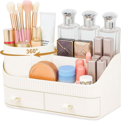 Organizador giratorio de 360° con cajones, multifuncional, para cosméticos, tocador, dormitorio o baño.