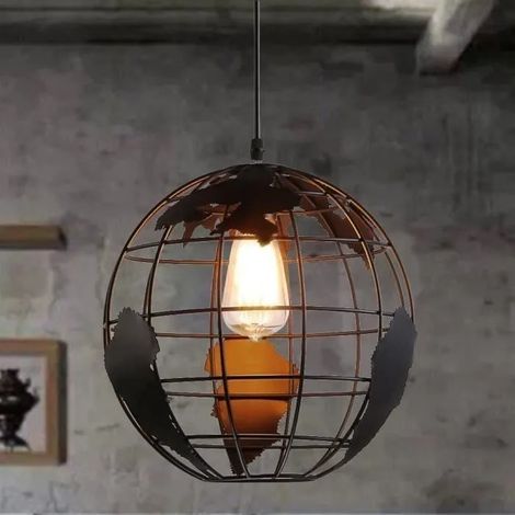 Suspension en forme de globe terrestre STOEX - Style industriel rétro - Noir - E27 - 40W (1/4)