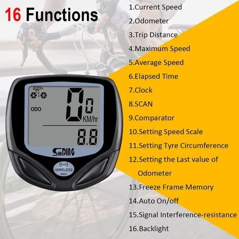 Kabelloser Fahrradcomputer, wasserdichter Fahrradcomputer mit hintergrundbeleuchtetem LCD-Display, Tachometer, Kilometerzähler und Stoppuhr - Versailles (1/4)