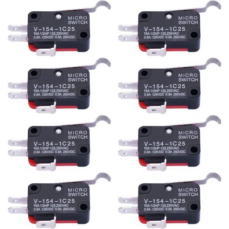 Paquete de 10 microinterruptores tipo SPDT de acción rápida, brazo largo y bisagra plegable para Arduino V-154-1C25 (1/5)