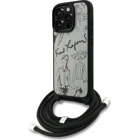Karl Lagerfeld Crossbody-Hülle mit genarbtem Muster und Logo für iPhone 16 Pro Max – Grau (1/5)