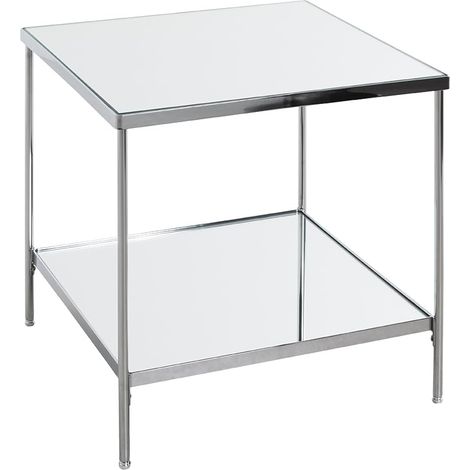 Table d'appoint, Pieds en métal chromé réglables, Plateau Miroir 5 mm, Table de Salon carrée - Dimensions : L 45 x H 46 x P 45 cm Style : Art déco (1/5)
