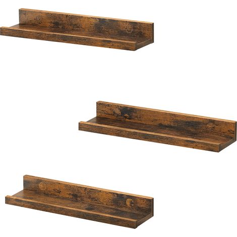 Lot 3 étagères murales Valora marron rustique bois pour salon loft (1/5)