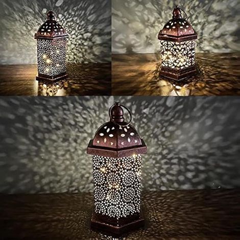 Lanterne marocaine pour bougies et lampes électriques, décoration intérieure et extérieure, résistante au vent, style oriental arabe, faite main, 16 x 10 cm (1/2)