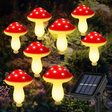 GDHZS- 8 Pièces Lampes Solaires Champignons pour la Décoration Extérieure, Lampes Solaires à Fleurs, Lampe Solaire Exterieur Jardin, Étanche, pour Terrasse, Chemin, Pelouse, Jardin,rouge (1/5)