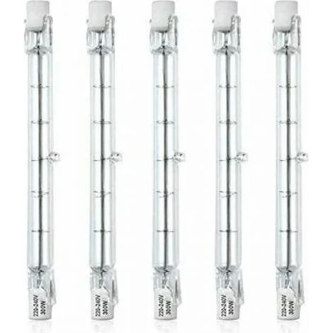 Dimmable R7S 118mm 300W Ampoule Halogène Crayon AC220-240V 5900lm J118 Projecteur Halogène Linéaire pour l’éclairage de paysage, sécurité, lampadaire (Lot de 5, Blanc Chaud 2800K)